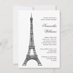 Invitation Fête de l'mariée blanche et noire de la Tour Eiffe