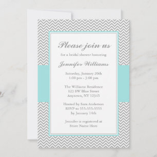 Invitation Fête de l'mariée bleu doux et gris de Chevron