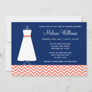 Invitation Fête de l'mariée bleue de la marine de corail mode