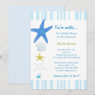 Invitation Fête de l'mariée Blue Starfish & Stripes