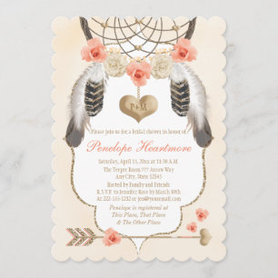 Invitation Fête de l'mariée Boho Gold et Blush Dreamcatcher