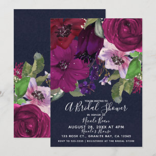 Invitation Fête de l'mariée Bold Berry Fuchsia Floral Bouquet