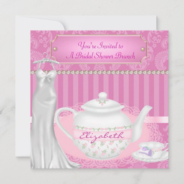 Invitation Fête de l'mariée Brunch Damask (Devant)
