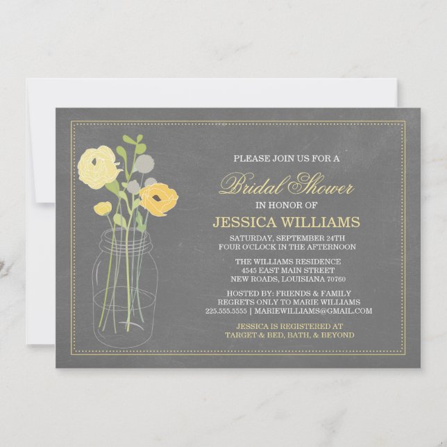 Invitation Fête de l'mariée chic de Shabby| Jaune (Devant)