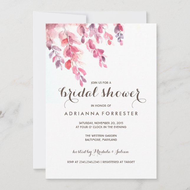Invitation Fête de l'mariée chic Feuille aquarelle (Devant)