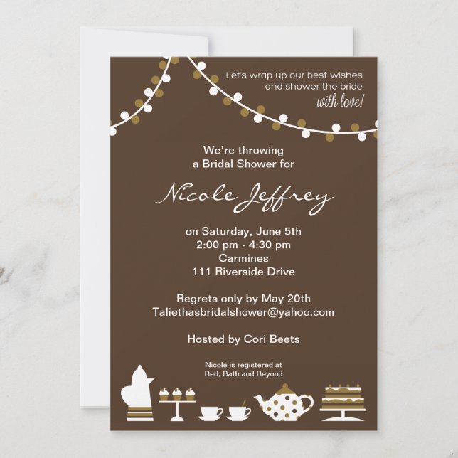 Invitation Fête de l'mariée Chocolat Brown, Tea Li (Devant)