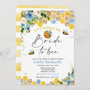 Invitation Fête de l'mariée d'abeilles Bleu & Gold Floral Mar