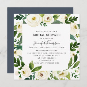 Invitation Fête de l'mariée d'aquarelle blanche et verte