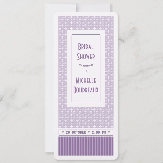 Invitation Fête de l'mariée de billets en violet blanc Fleur  (Devant)
