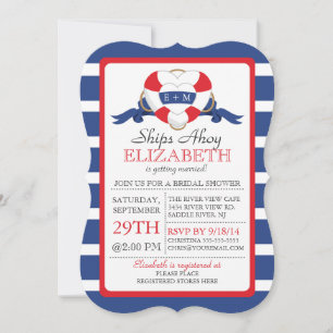 Invitation Fête de l'mariée de bouée cardiaque marine moderne