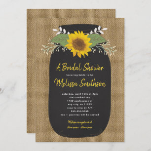 Invitation Fête de l'mariée de Burlap Sunflower Chalk Mason J