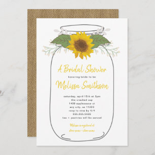 Invitation Fête de l'mariée de Burlap Sunflower Mason Jar bl