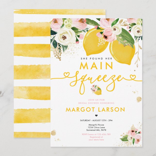 Invitation Fête de l'mariée de citron et de citron (Devant / Derrière)