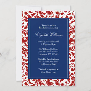 Invitation Fête de l'mariée de Damas de la Marine Blue and Re