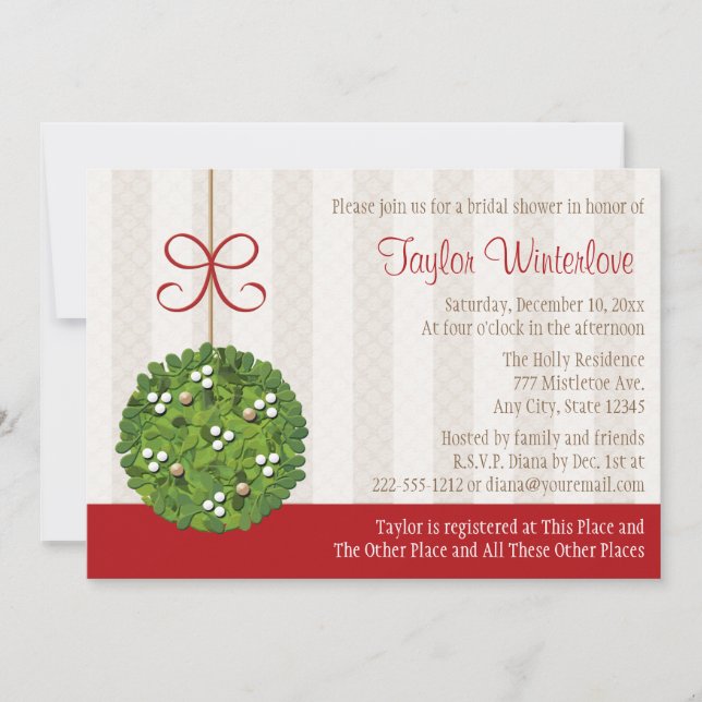 Invitation Fête de l'mariée de la balle de baiser de Mistleto (Devant)