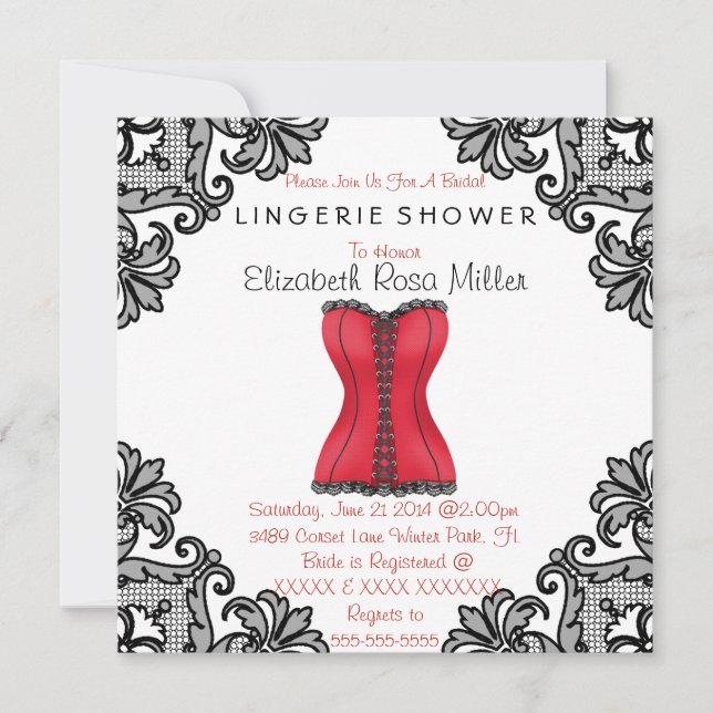 Invitation Fête de l'mariée de la lingerie rouge et noire (Devant)