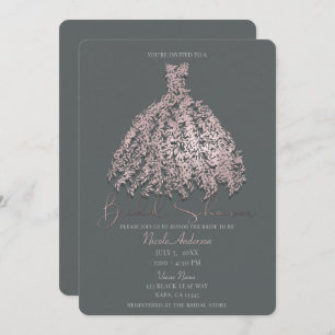 Invitation Fête de l'mariée de la robe Feuille rose et gris