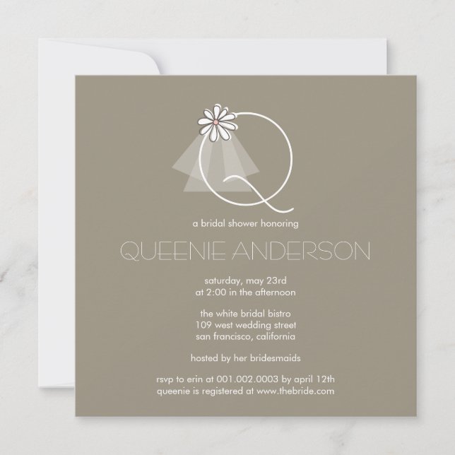 Invitation Fête de l'mariée de monogramme de la mariée à la l (Devant)