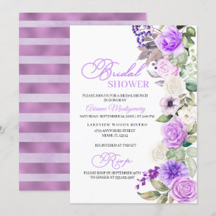 Invitation Fête de l'mariée de printemps florale pourpre