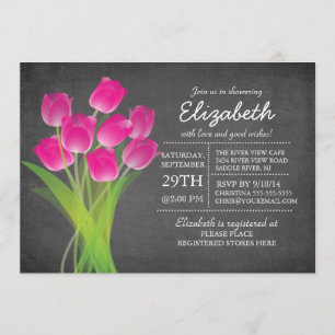 Invitation Fête de l'mariée de tulipe rose Chalkboard moderne
