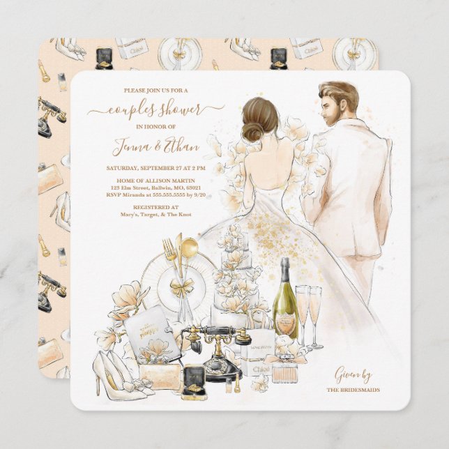 Invitation Fête de l'mariée des couples de Magnolia d'or (Devant / Derrière)