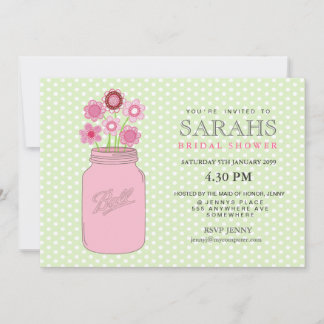 Invitation Fête de l'mariée des fleurs de mason vert et rose