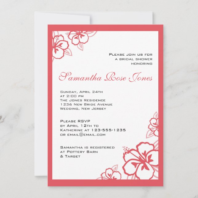 Invitation Fête de l'mariée des fleurs d'Hibiscus Persimmon e (Devant)