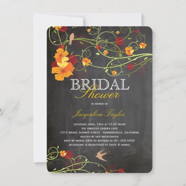 Invitation Fête de l'mariée d'hibiscus en tableau de Chalkboa (Devant)