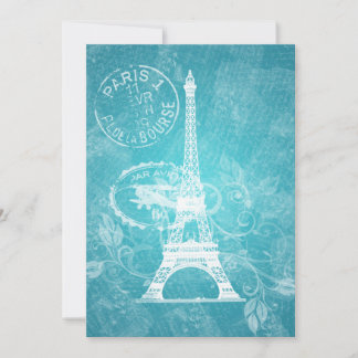 Invitation Fête de l'mariée élégante Paris romantique Bleu