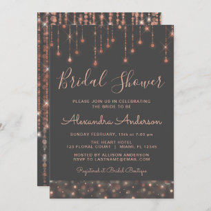 Invitation Fête de l'mariée en or gris et Rose