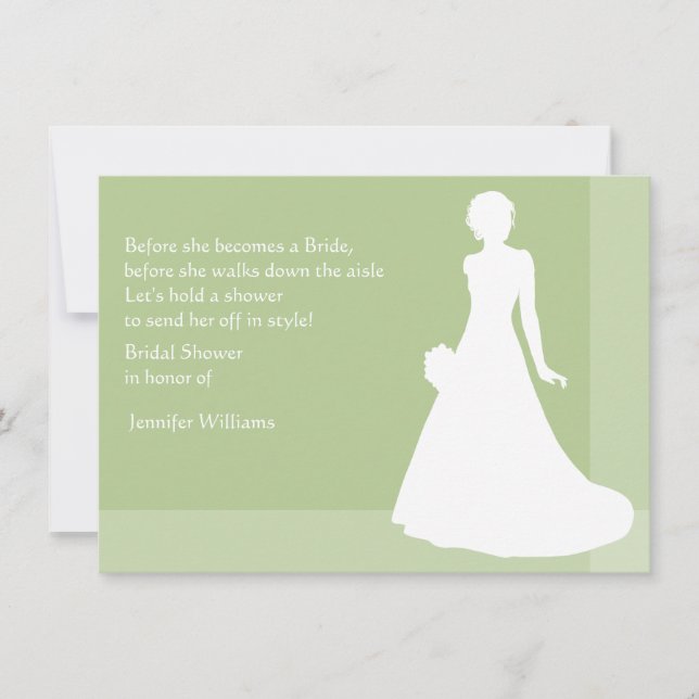Invitation Fête de l'mariée en vert avec silhouette de mariée (Devant)