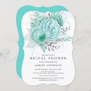 Invitation Fête de l'mariée florale Aqua & Silver