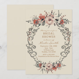 Invitation Fête de l'mariée florale beige Vintage