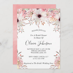 Invitation Fête de l'mariée florale Chic Blush Pink