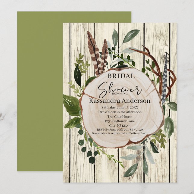 Invitation Fête de l'mariée florale de Boho rustique (Devant / Derrière)