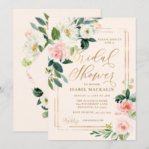 Invitation Fête de l'mariée florale de couleur rose pâle