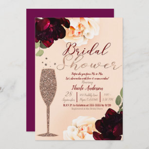 Invitation Fête de l'mariée florale Rose Champagne Gold Peach
