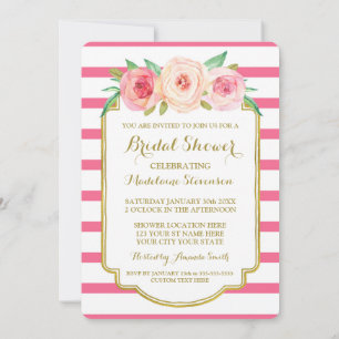 Invitation Fête de l'mariée florale rose-chaud Gold Pink