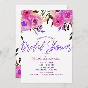 Invitation Fête de l'mariée florale rose et violet