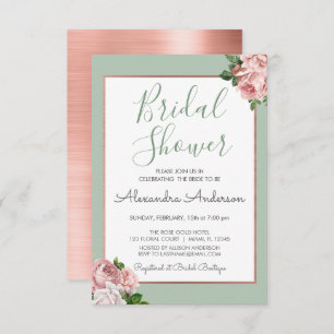 Invitation Fête de l'mariée florale Rose Gold et Sage