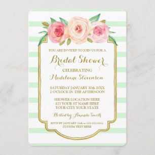 Invitation Fête de l'mariée florale rose or de Mint
