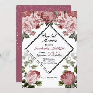 Invitation Fête de l'mariée - Flore rose foncé