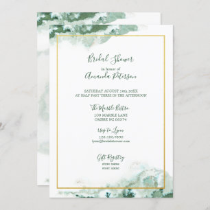 Invitation Fête de l'mariée Gold Frame Ombre en marbre vert
