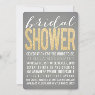 Invitation Fête de l'mariée Gold Parties scintillant Gray Par