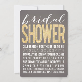 Invitation Fête de l'mariée Gold Parties scintillant Gray Par