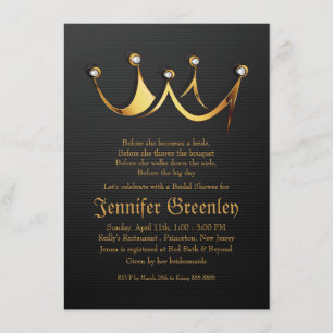 Invitation Fête de l'mariée Gold Royal Queen Crown de 4,5 po