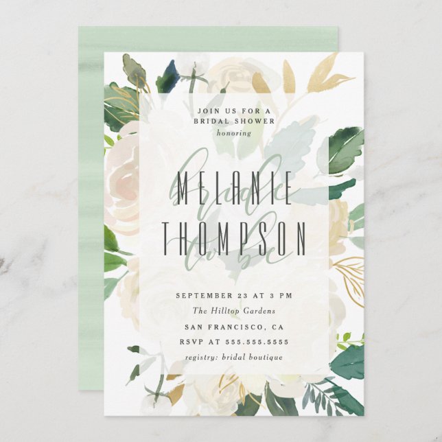 Invitation Fête de l'mariée Gold Watercolor (Devant / Derrière)