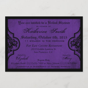Invitation Fête de l'mariée Goth Purple Damask Grunge