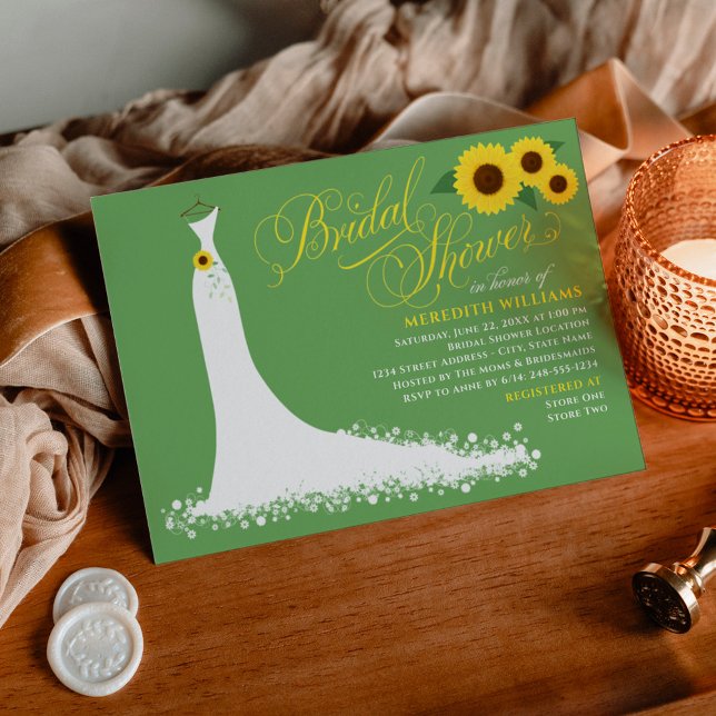 Invitation Fête de l'mariée Green Sunflower Mariage Gown (Créateur téléchargé)