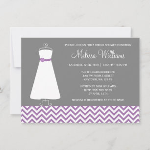 Invitation Fête de l'mariée gris mauve de Chevron moderne